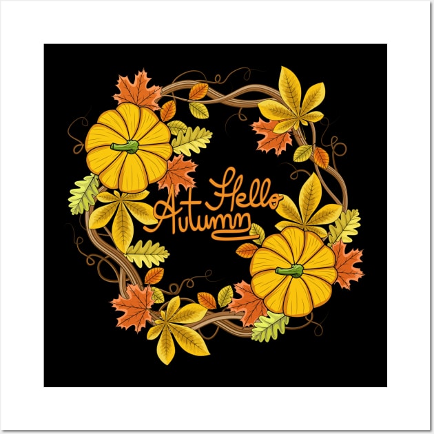 Hello Autumn - Wreath Wall Art by Designoholic